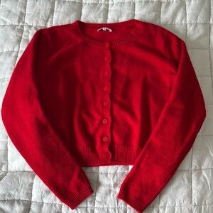 Clara Cashmere Crew Cardigan, Cherry Red SMALL